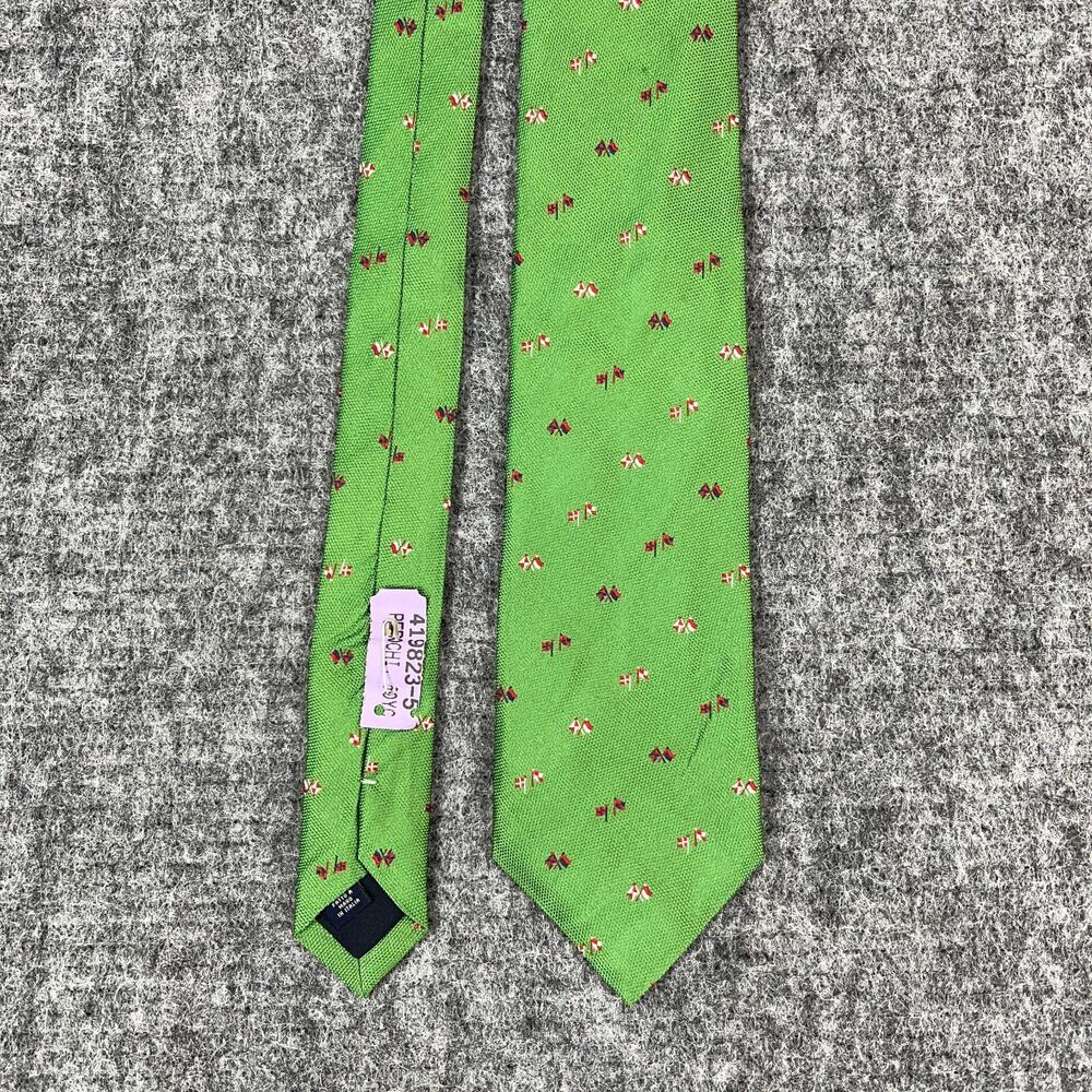 Altea‎ Milano Tie Mens Silk Made in Italy 62" 3.5" Green Flags Business Formal